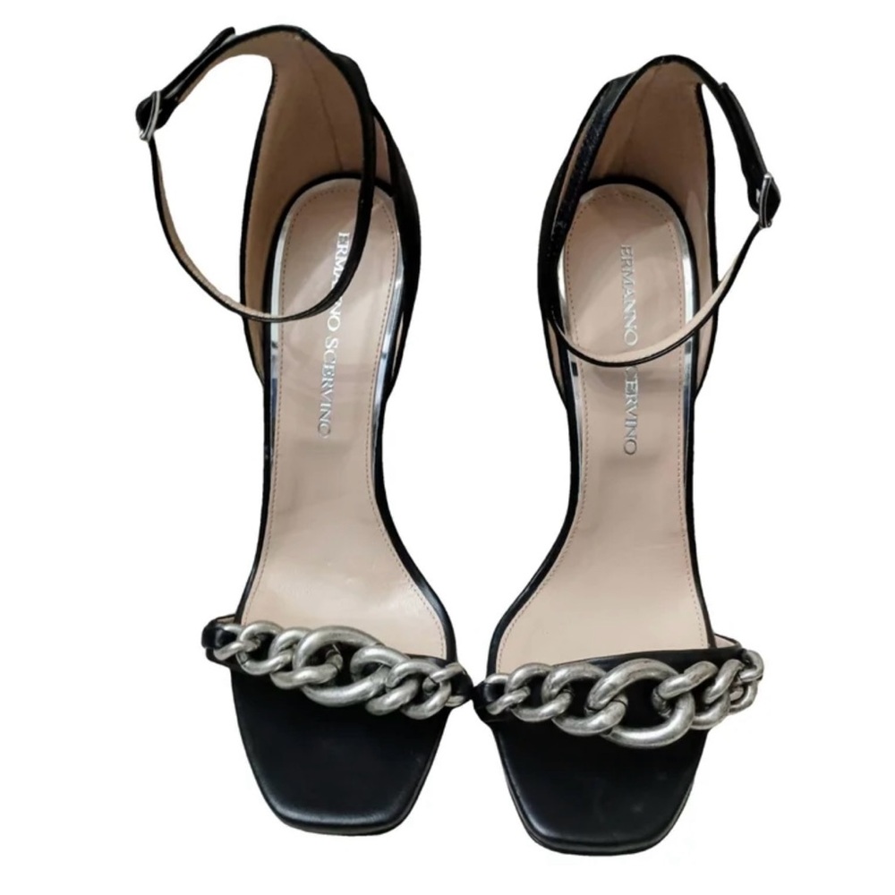 Ermanno Scervino Black and Silver Chain Detail Heels